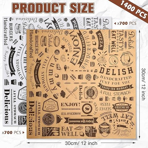 1400 Pcs 12 x 12 Inch Deli Wax Paper Sheets Grease Resistant Tray Basket Liners Newsprint Paper Water and Grease Proof Sandwich Wrapping Square Hot Dog Wrappers for Food Baking (Brown,White)
