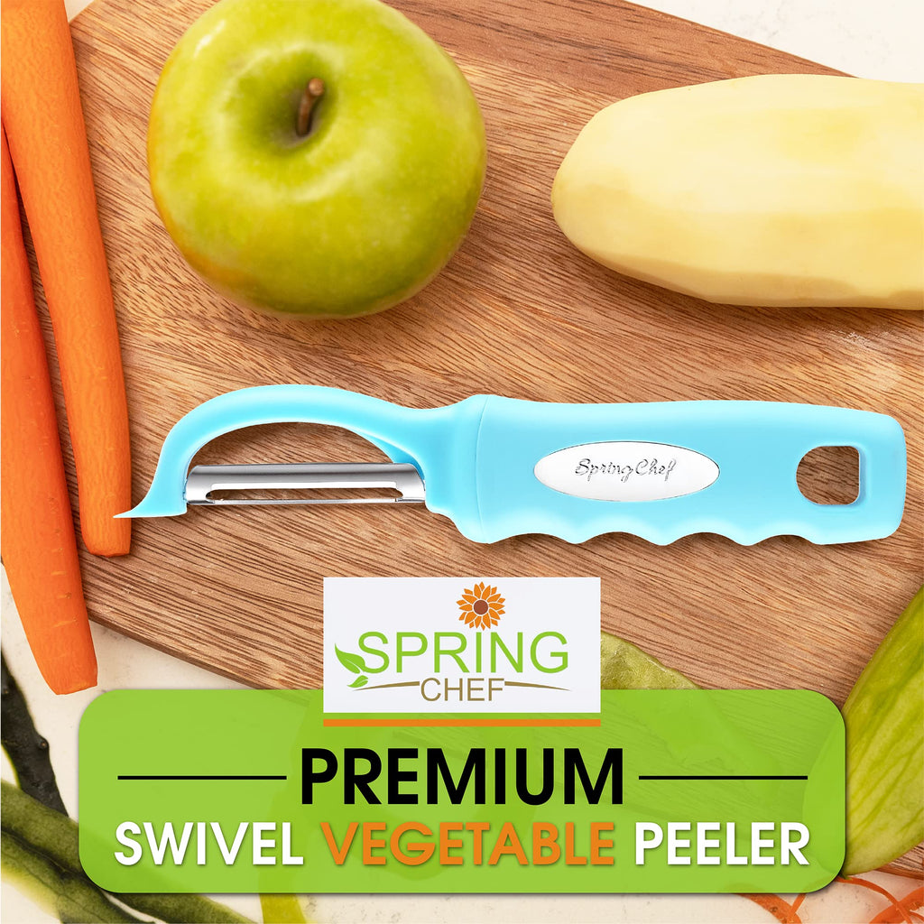 Spring Chef Swivel Potato Peeler for Kitchen w/Soft Grip Handle, Aqua Sky