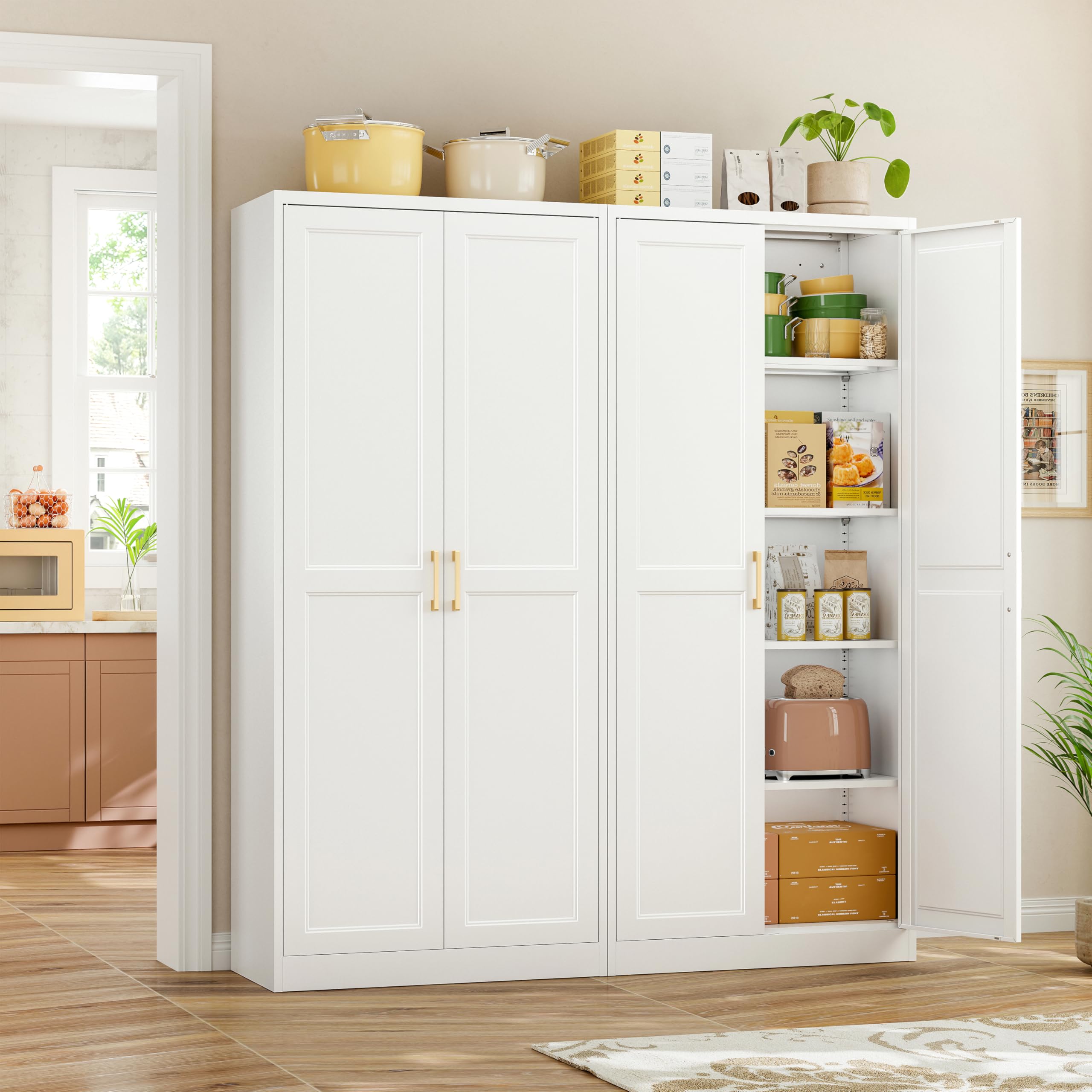 MetalMax 71" Tall Metal Storage Cabinet, Kitchen Pantry Storage Cabinets with Doors and 4 Shelves, White Pantry Cabinet, Utility Kitchen Cupboard, Large Steel Cabinets for Dining, Office, Living Room