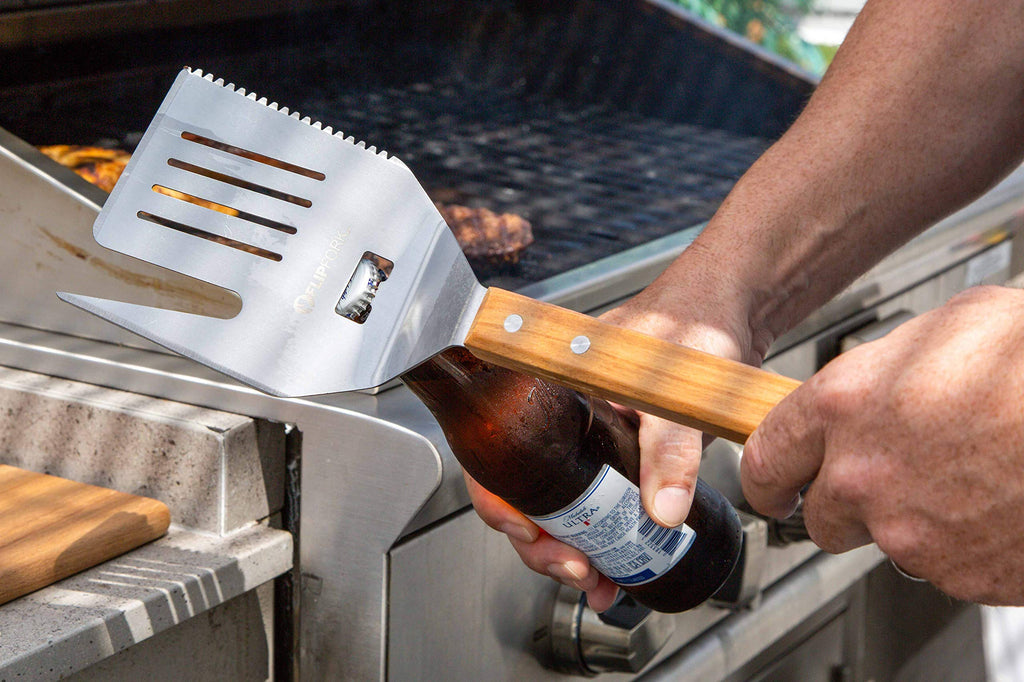 FlipFork Boss - 5 in 1 Grill Spatula with Knife, Fork, Bottle Opener and Turner BBQ Tools. All in One Grill Accessories Set for Outdoor Grills. 18 inch Grilling Accessories BBQ Set