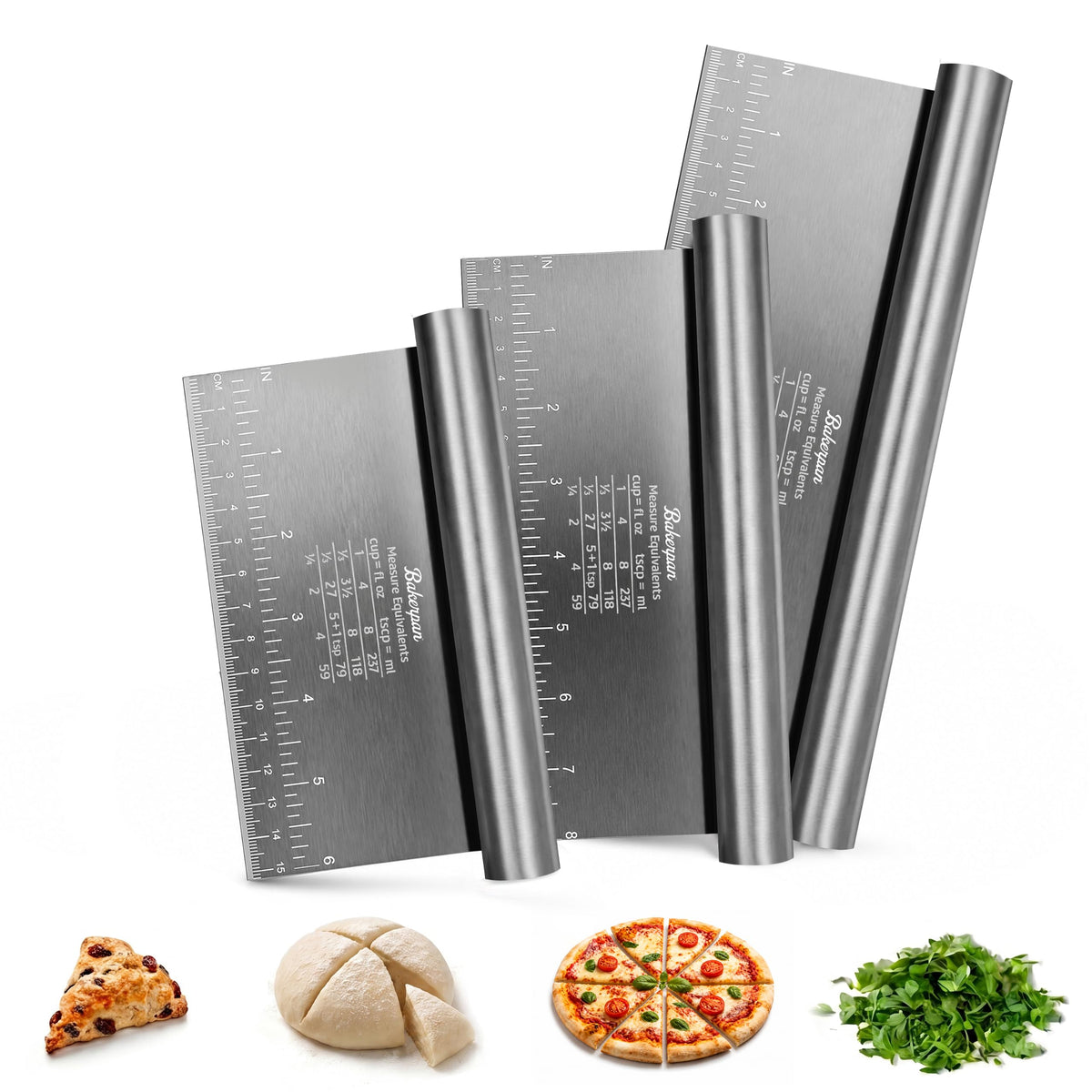 Bakerpan Stainless Steel Heavy Duty Dough Cutter 3 Size Set - 10, 8, 6 Inch