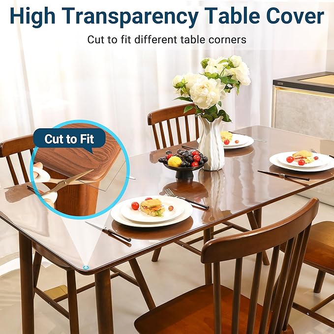 Clear Table Cover Protector Rectangle 36 x 72 Inch, 1.5mm Transparent Plastic Table Protector Waterproof, Anti-Scratch Clear Desk Mat for Office Desktop Dresser Dining Table, FDA Compliant