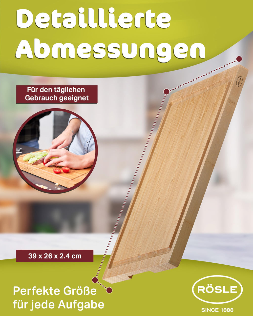 Rsle Basics Line Bamboo Cutting Board with Drip Channel, 15in x 10in