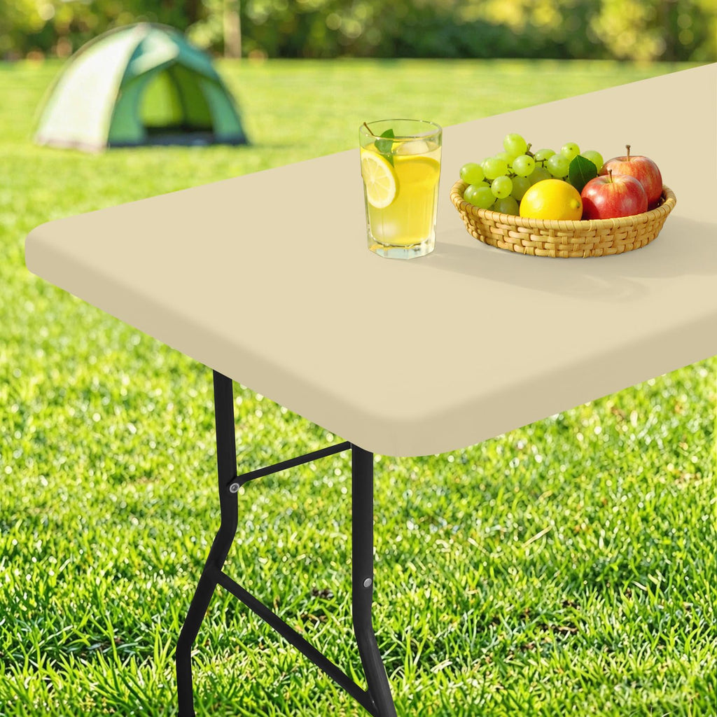 homing Rectangle Table Cloth Cover, Water-Resistant Polyester Elastic Fitted Tablecloth, Fits for 5 Foot Folding Tables, Washable Table Protector for Picnic, Camping, Outdoor (Champagne, 30" x 60")
