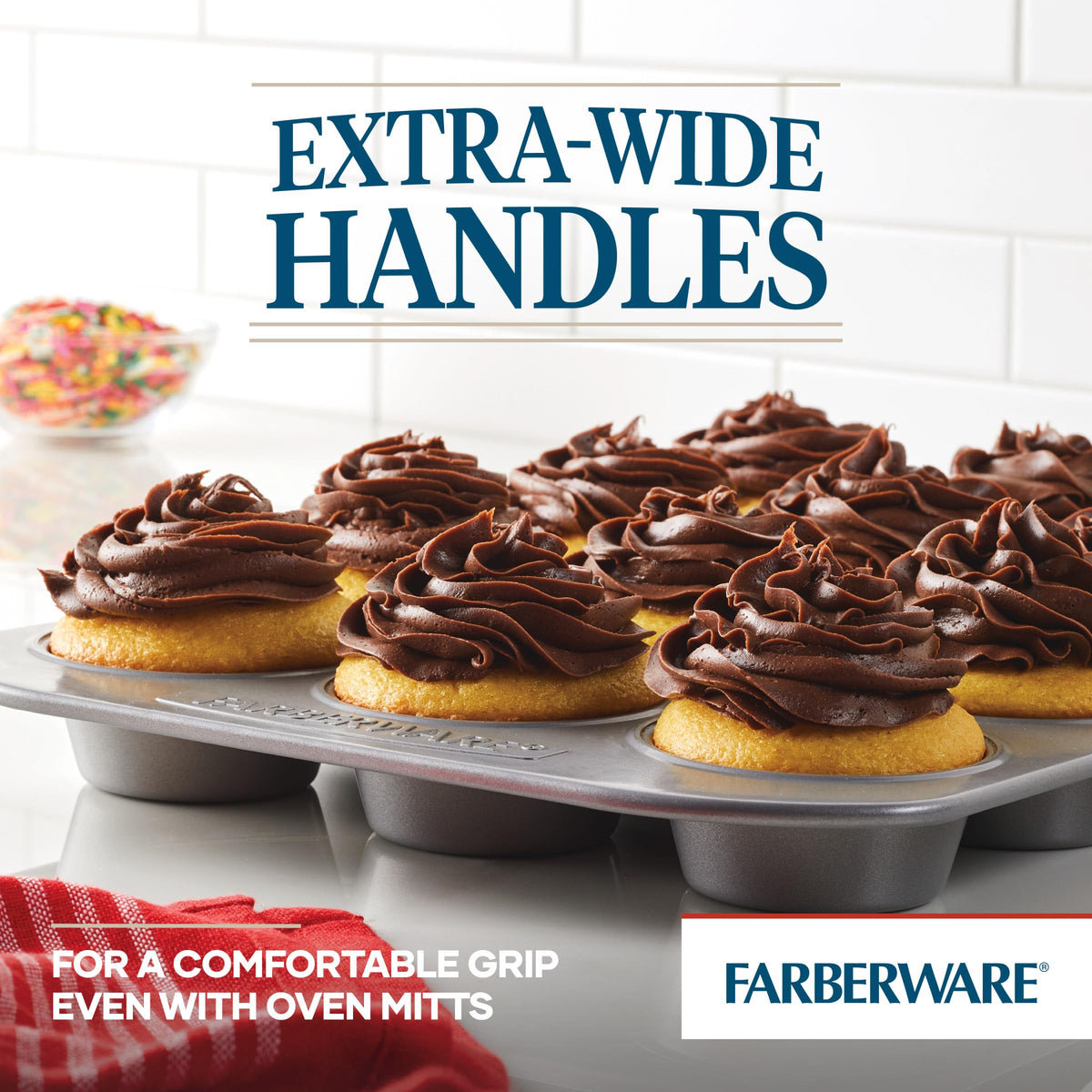 Farberware Bakeware Nonstick Muffin & Cupcake Pans, 12-Cup, Gray