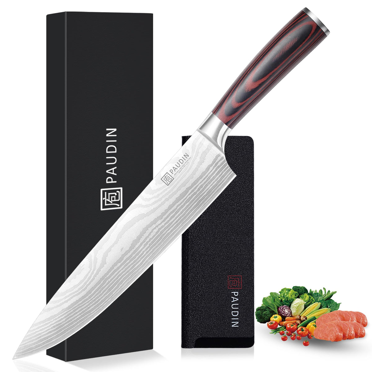 PAUDIN Meat Cleaver 8 Inch Butcher Knife, High Carbon Stainless Steel Cleaver Chef Knife, Sharp Kitchen Knife Heavy Duty Meat Cutting Knife, Wood Handle