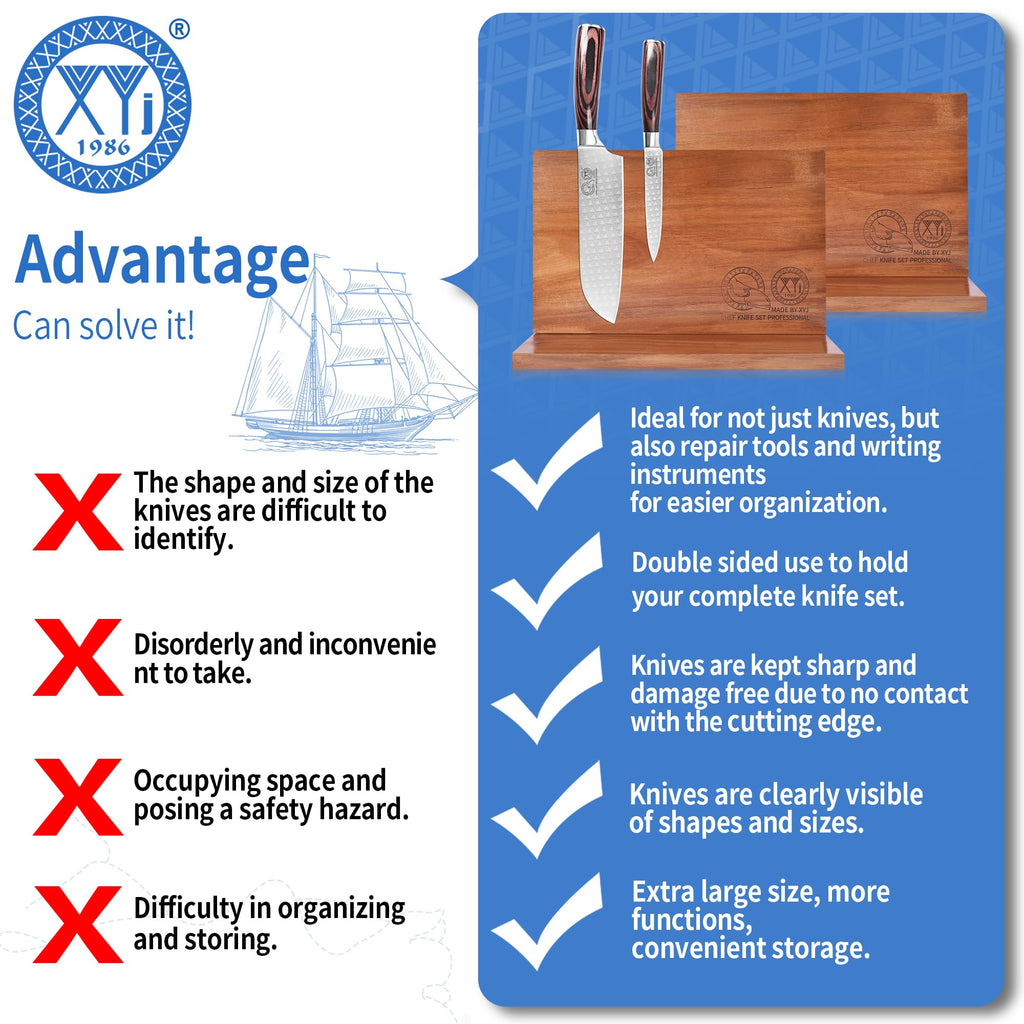 XYJ Magnetic Knife Block, Acacia Wood Knife Holder with Strong Magnets