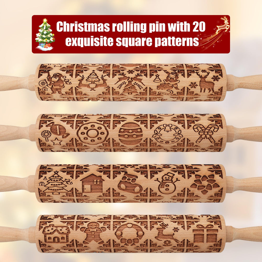 XINBADA 17" Wooden Rolling Pins for Baking with Stamp Embossed Designs