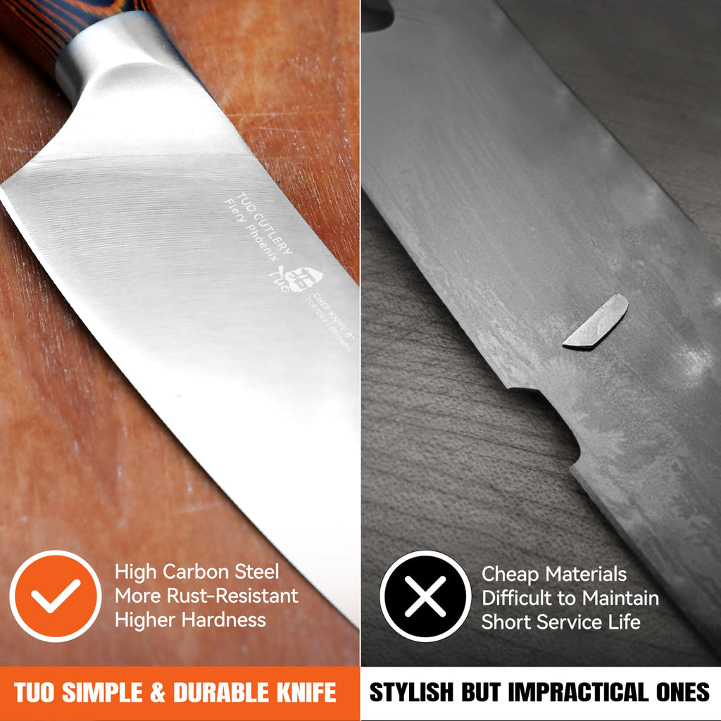TUO Chef Knife, 8 inch Sharp Kitchen Knife with Pakkawood Handle, High Carbon Steel, Professional for Chopping & Dicing, Gift Box - Fiery Phoenix Series
