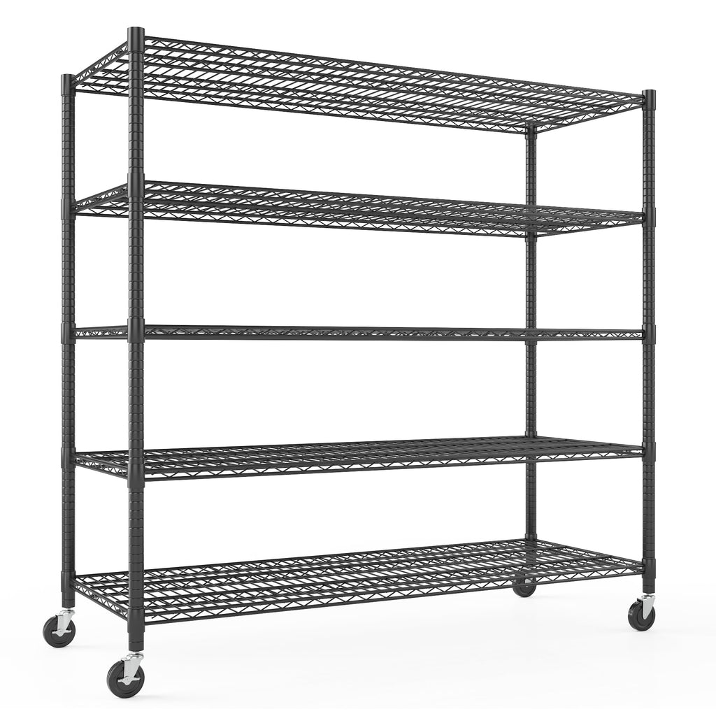 Himimi 72" H Storage Shelves 4 Tier Metal Shelving Adjustable Wire Shelf with Wheels, Heavy Duty Shelving for Garage Kitchen Pantry Bathroom Laundry 18" D*48" W*72" H, Black