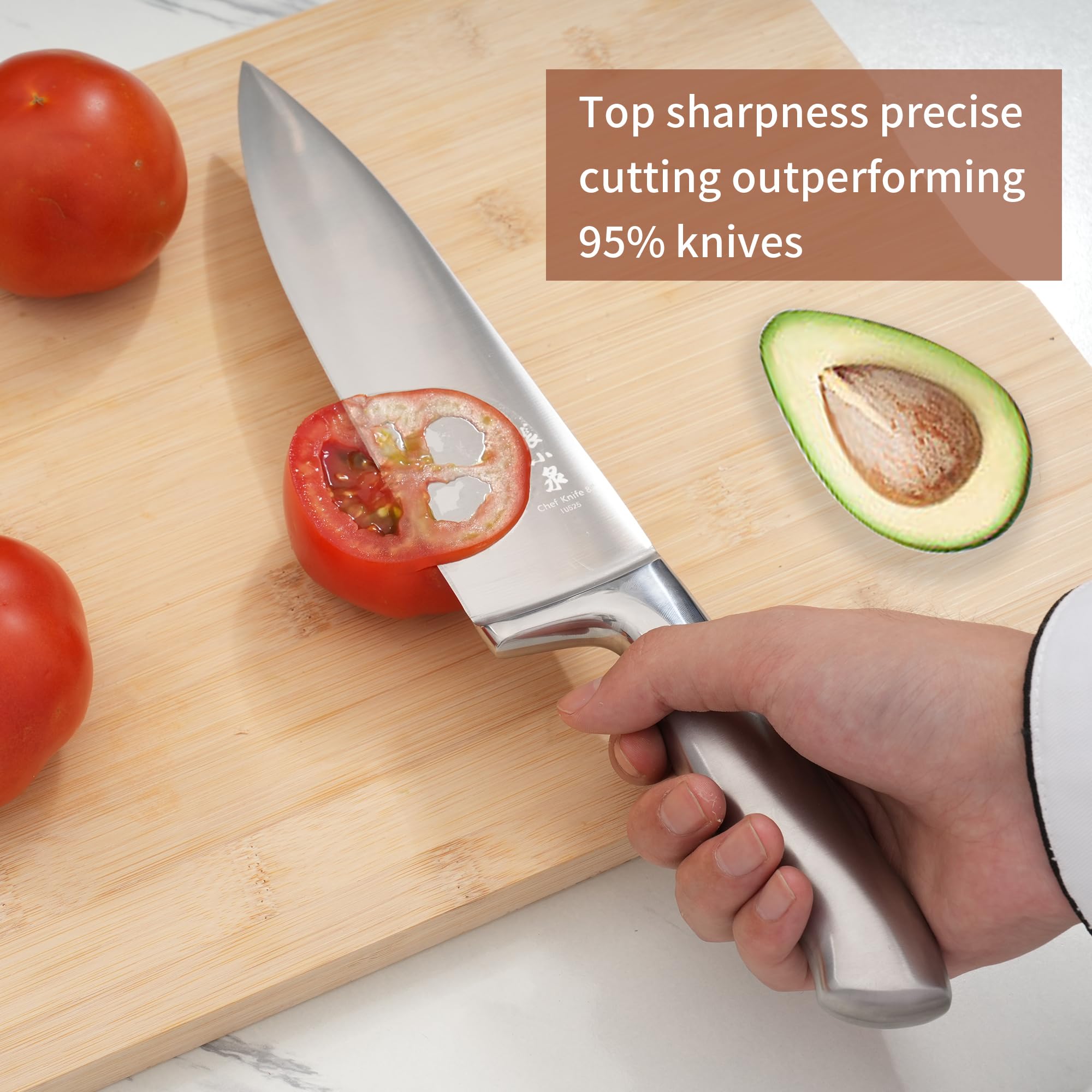 ZHANG XIAO QUAN Knife Set with Block, High Carbon Stainless Steel Sharp Blades, Built-in Sharpener Kitchen Knife Block Set for Home Cooking