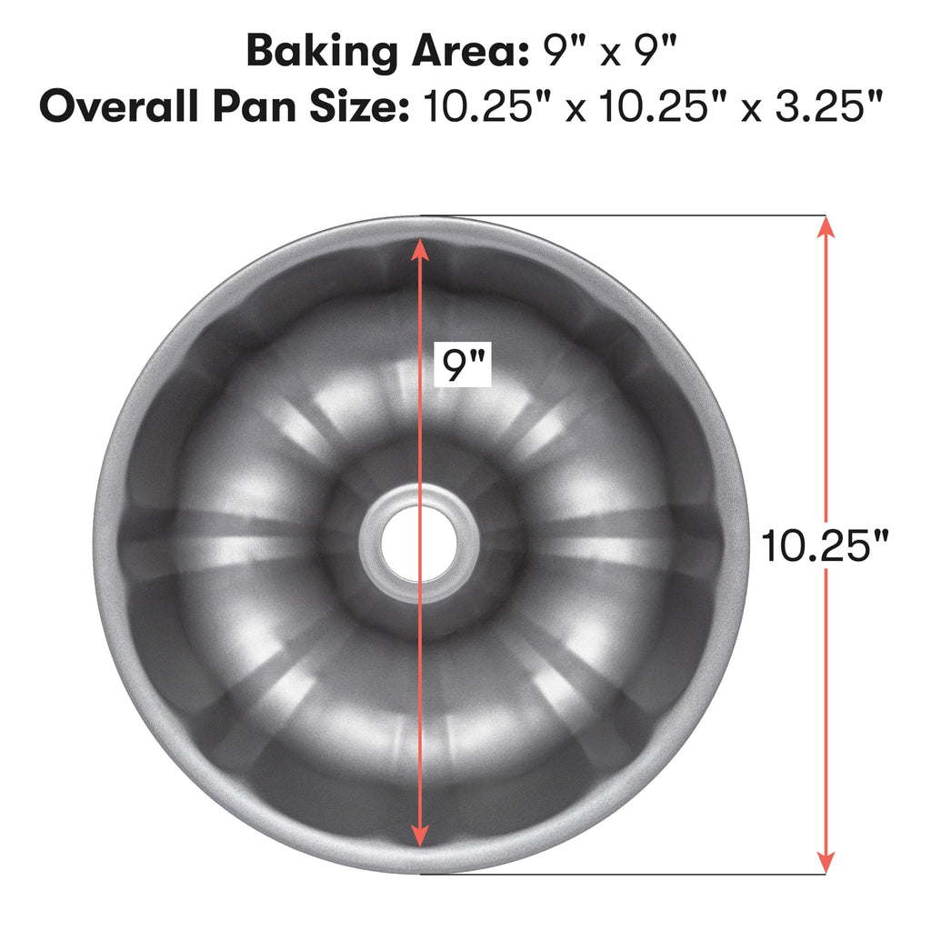 Cooking Light Heavy Duty Nonstick Bakeware Carbon Steel Fluted Tube Pan with Quick Release Coating, Manufactured without PFOA, Dishwasher Safe, Oven Safe, 9-Inch, Gray