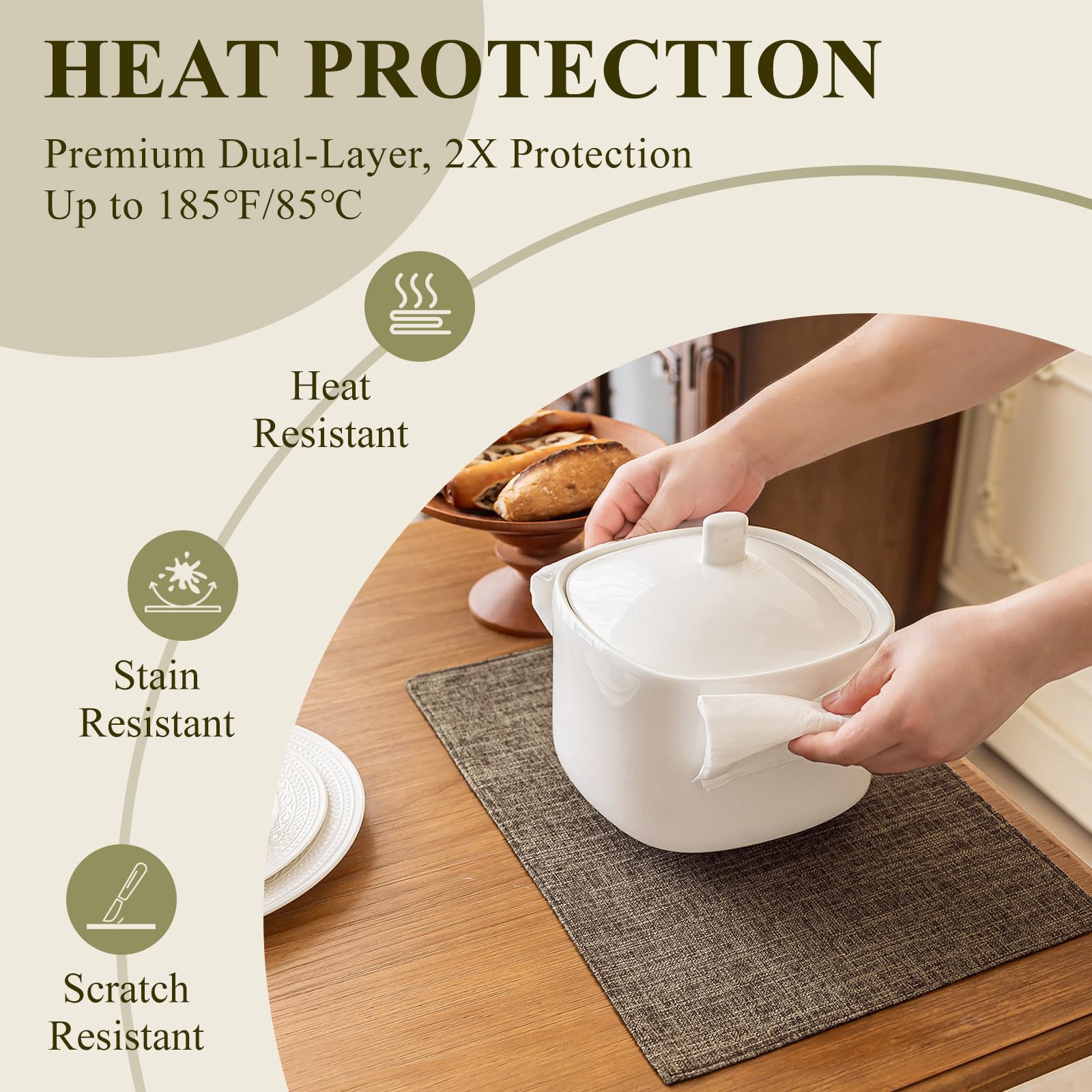KXN Placemats Set of 6, Dual-Layer Thickened Faux Linen Table Mats, Heat Resistant & Wrinkle-Free, Machine Washable Cloth Place Mats for Kitchen Dining Indoor Outdoor (Burlap)