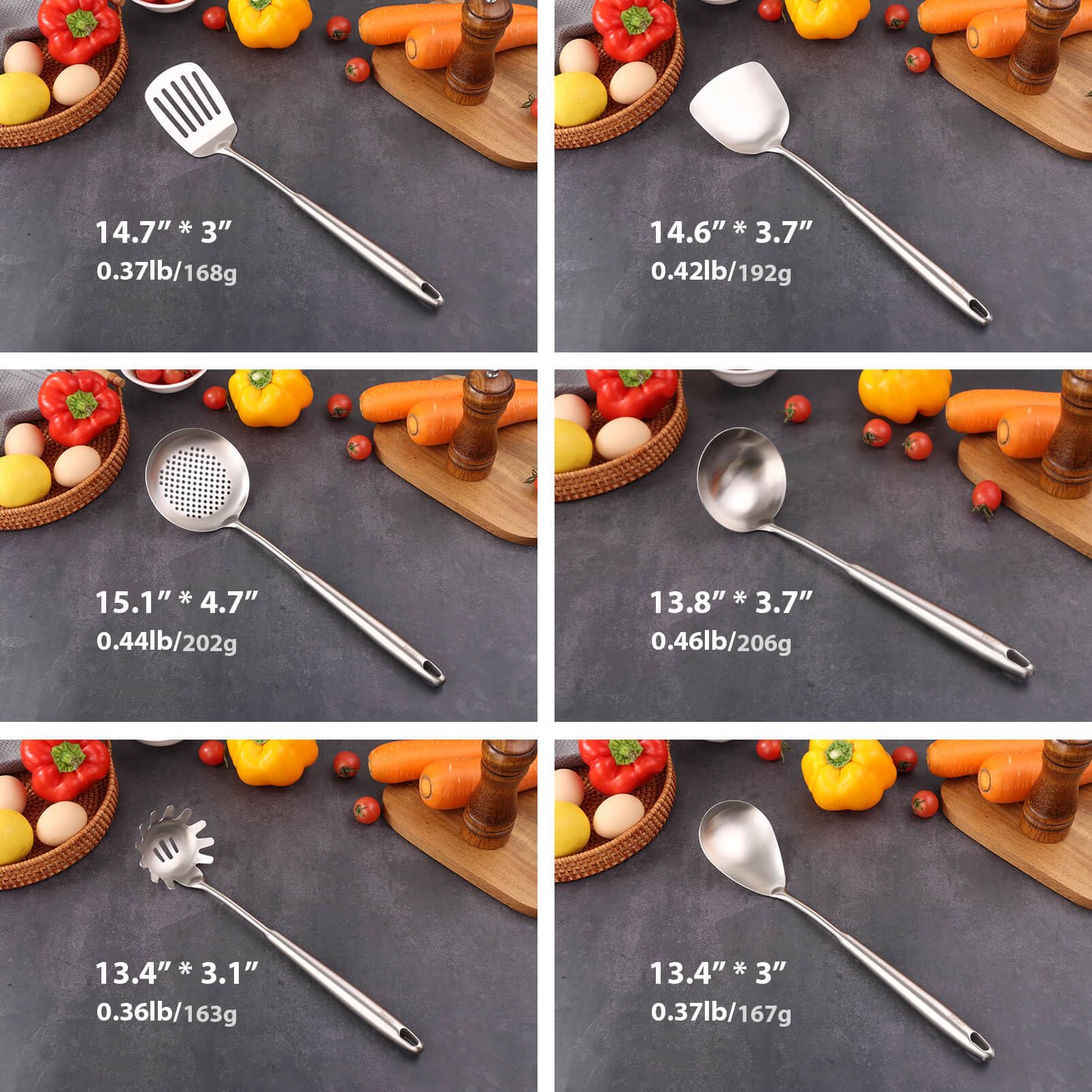 6 PCS All Metal Cooking Utensils Set - 18/10 Stainless Steel Kitchen Tools