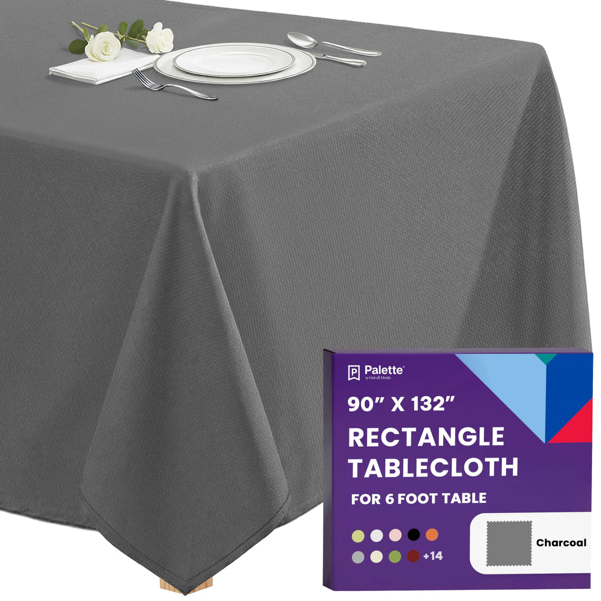 Gee Di Moda Rectangle Tablecloth - 90 x 132 Inch Ivory Table Cloth for 6 Foot Tables with Floor-Length Drop - Heavy Duty Washable Fabric for Holiday Party, Dinner, Weddings & Baby Shower