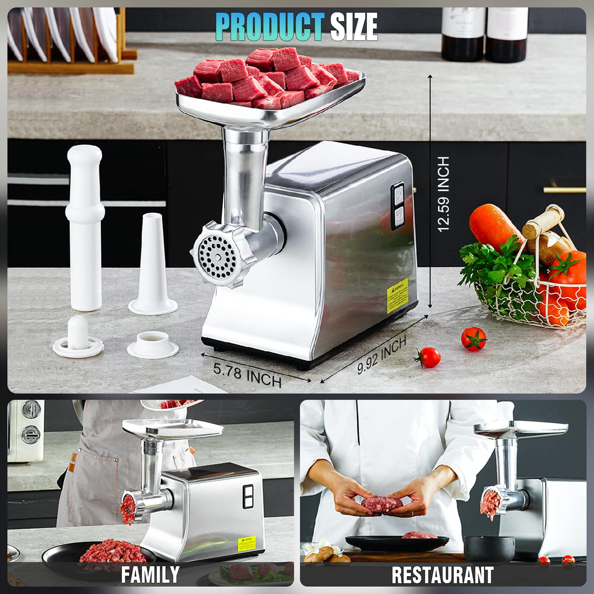 5.0 Upgrade Electric Meat Grinder,3 Second Grind,Meat Grinder for Home Use