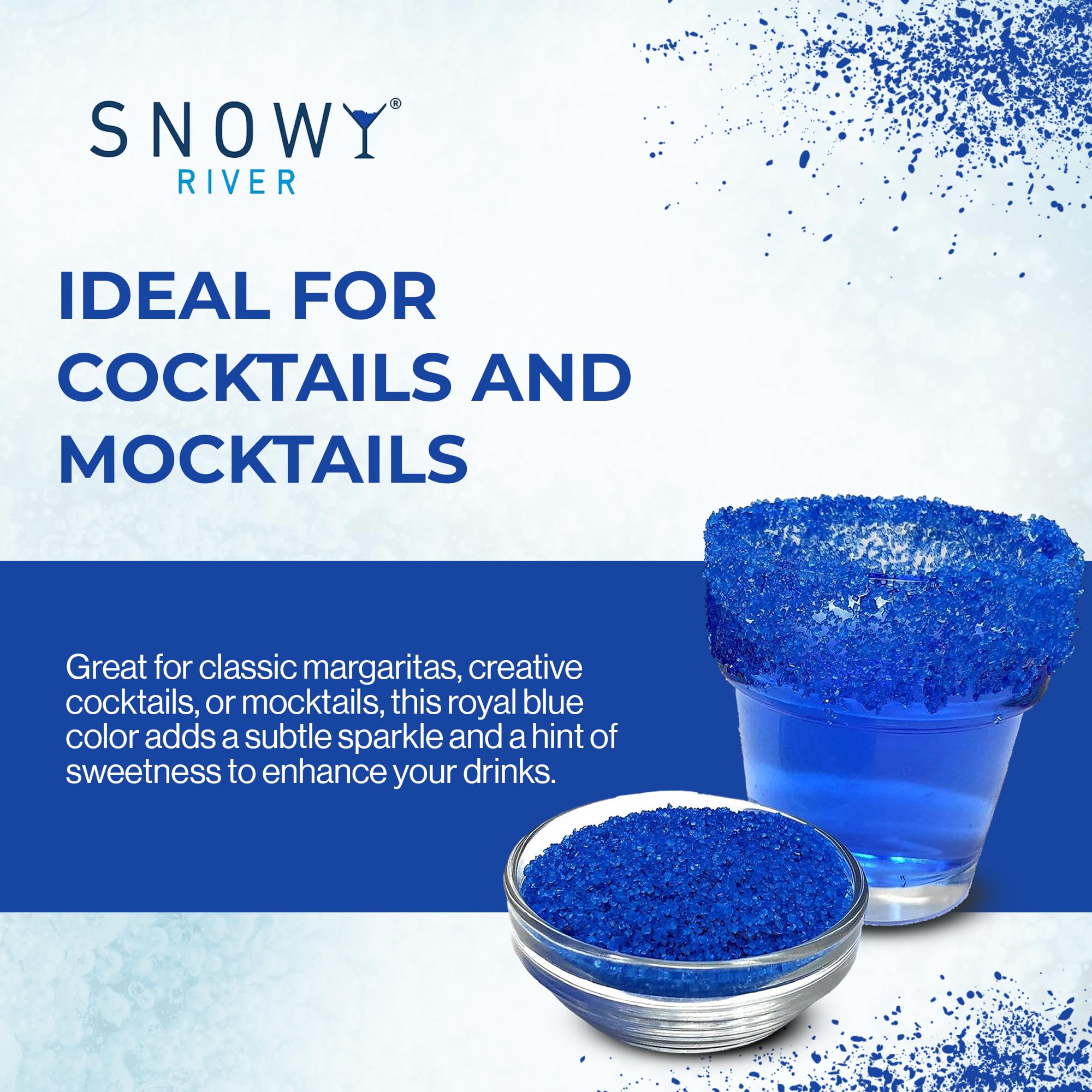Snowy River Royal Blue, Cocktail & Margarita Sugar Rimmer - Vibrant Color Glass Rimming Sugar with Medium Crystal Texture - 16oz