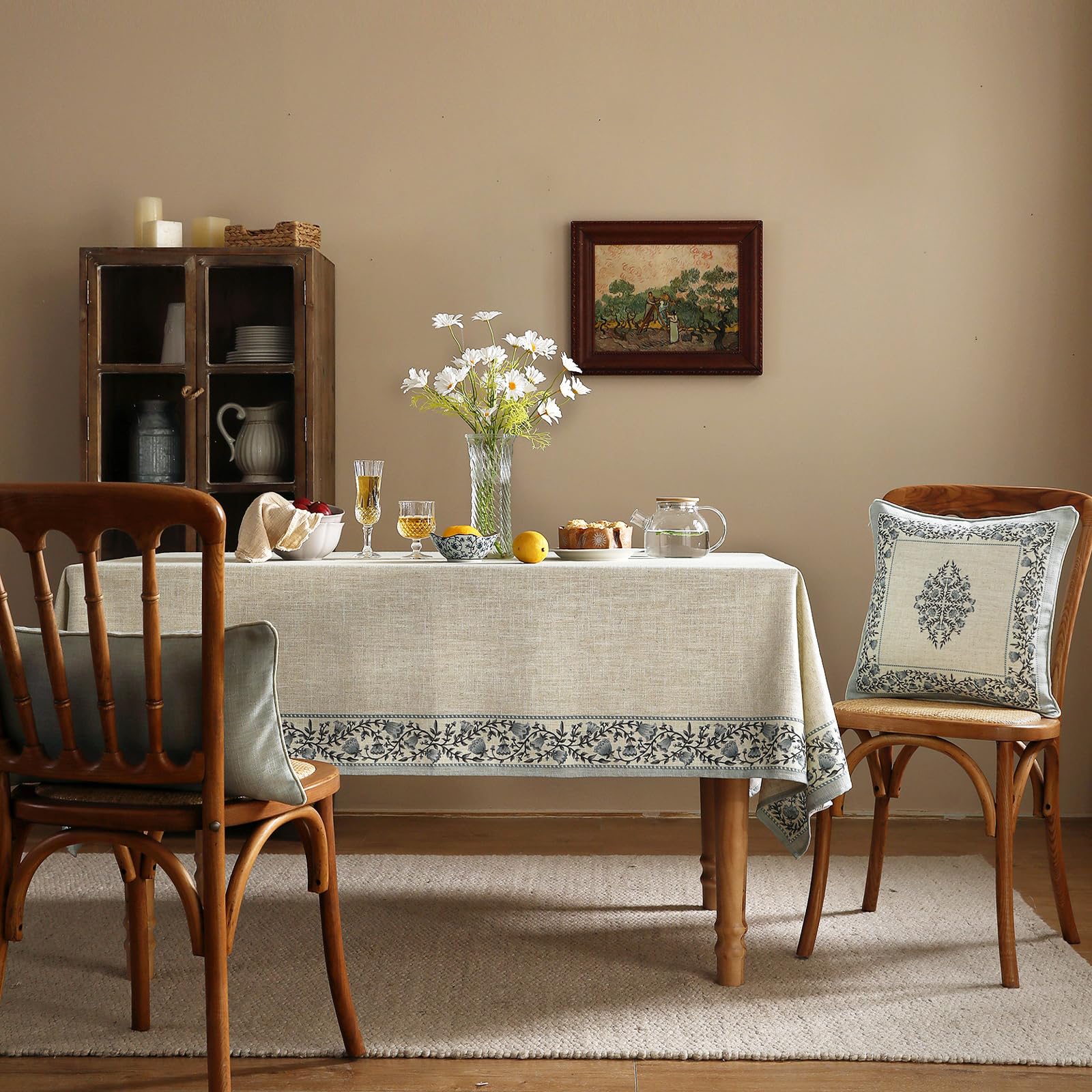 ISAENNE Designer Linen Large Square Tablecloth,67"x67"-Segerman B