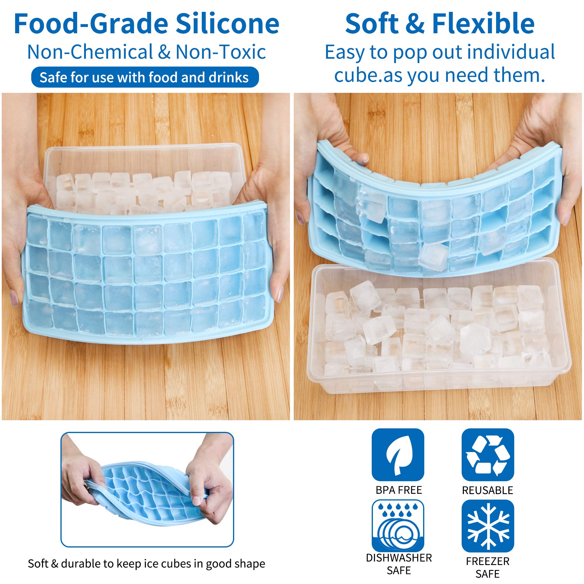 Silicone Ice Cube Tray with Leak-Proof Lid & Storage Bin for Freezer – BPA-Free 36-Piece Nugget Ice Molds, Spill-Resistant Cover & Ice Scoop Container Cover