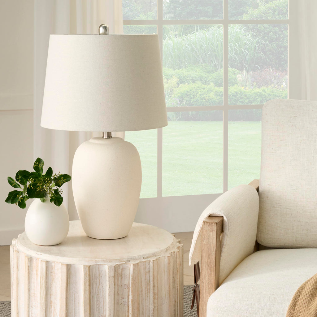 Nourison Home 23" Coastal Blue Ceramic Pot Table Lamp for Bedroom, Living Room, Dining Entryway, with White Shade