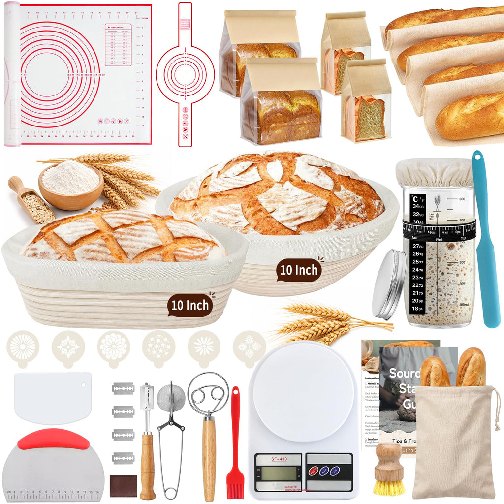 PeacePeo Sourdough Starter Kit 27Pcs with Round and Oval Banneton Basket