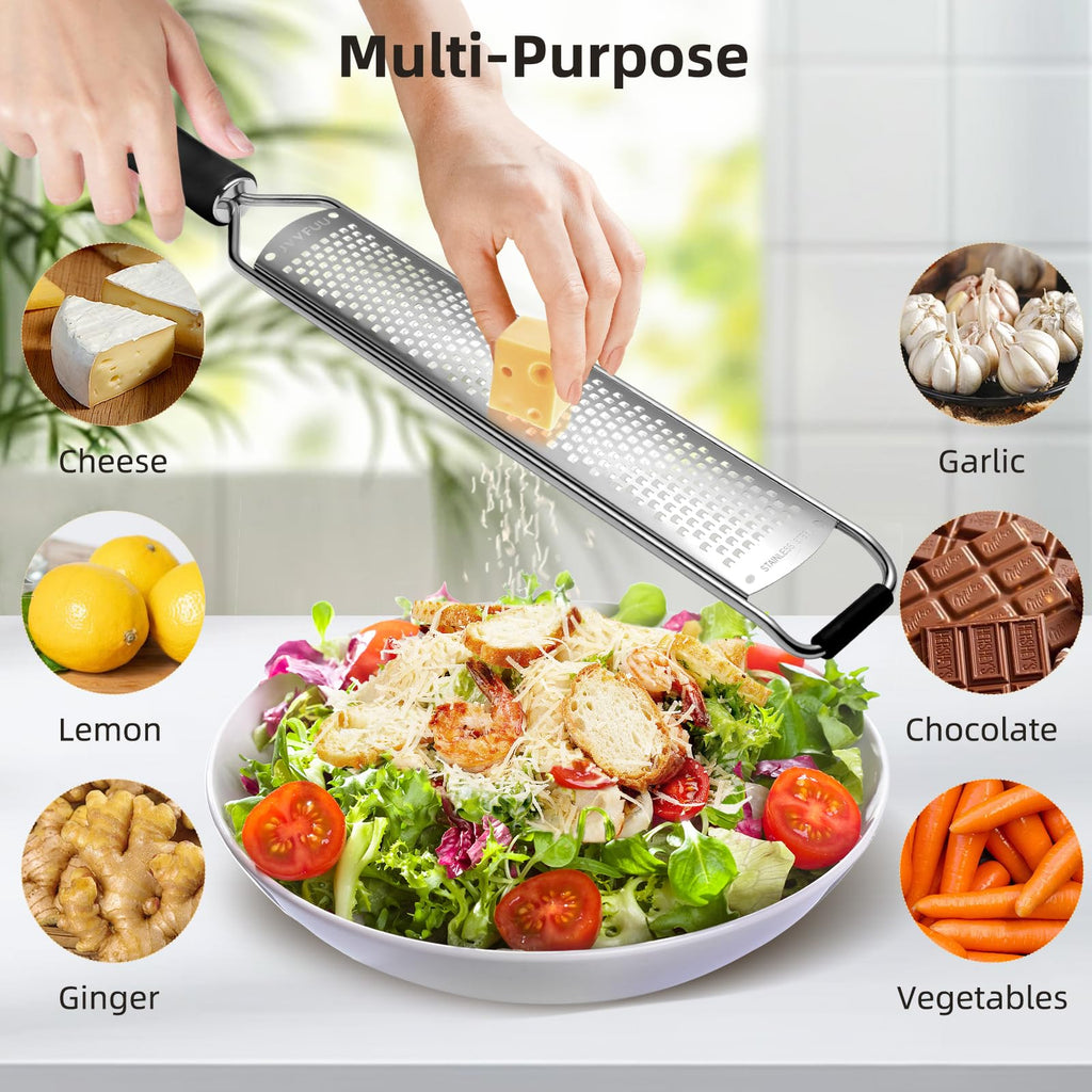 JVVFUU Premium Lemon Zester & Cheese Grater,Stainless Steel (Black)