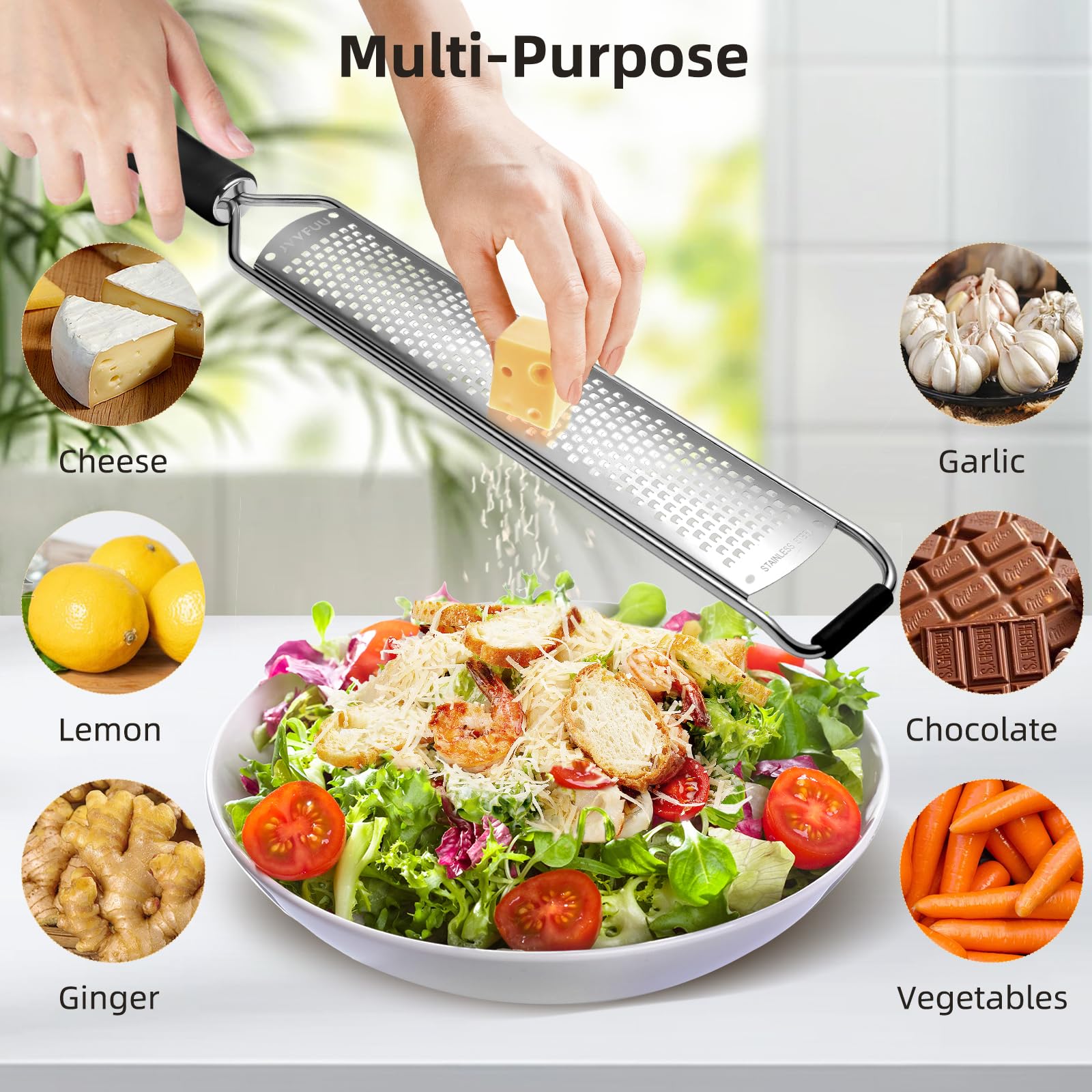 JVVFUU Premium Lemon Zester & Cheese Grater,Stainless Steel (Black)