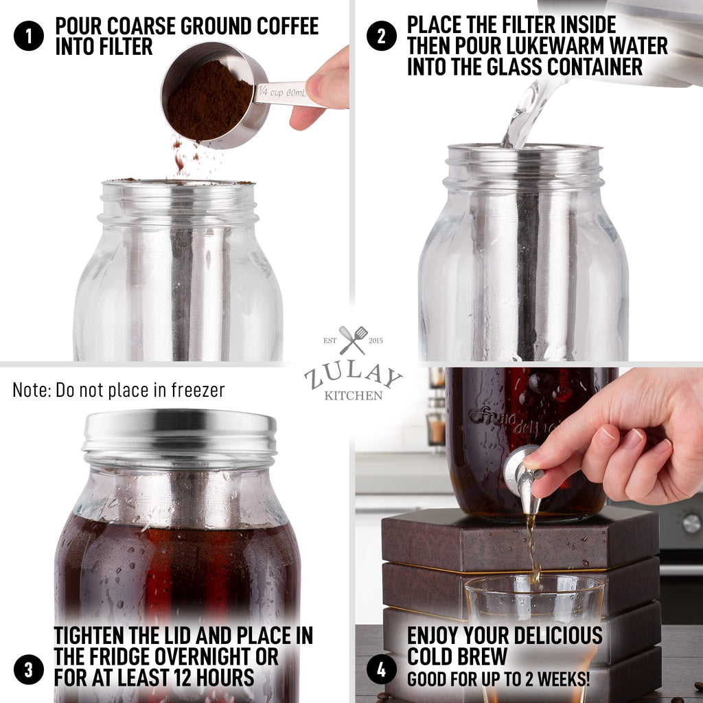 Zulay Kitchen 1.5 Liter Cold Brew Coffee Maker with EXTRA-THICK Glass Carafe & Stainless Steel Mesh Filter - Premium Iced Coffee Maker, Cold Brew Pitcher & Tea Infuser