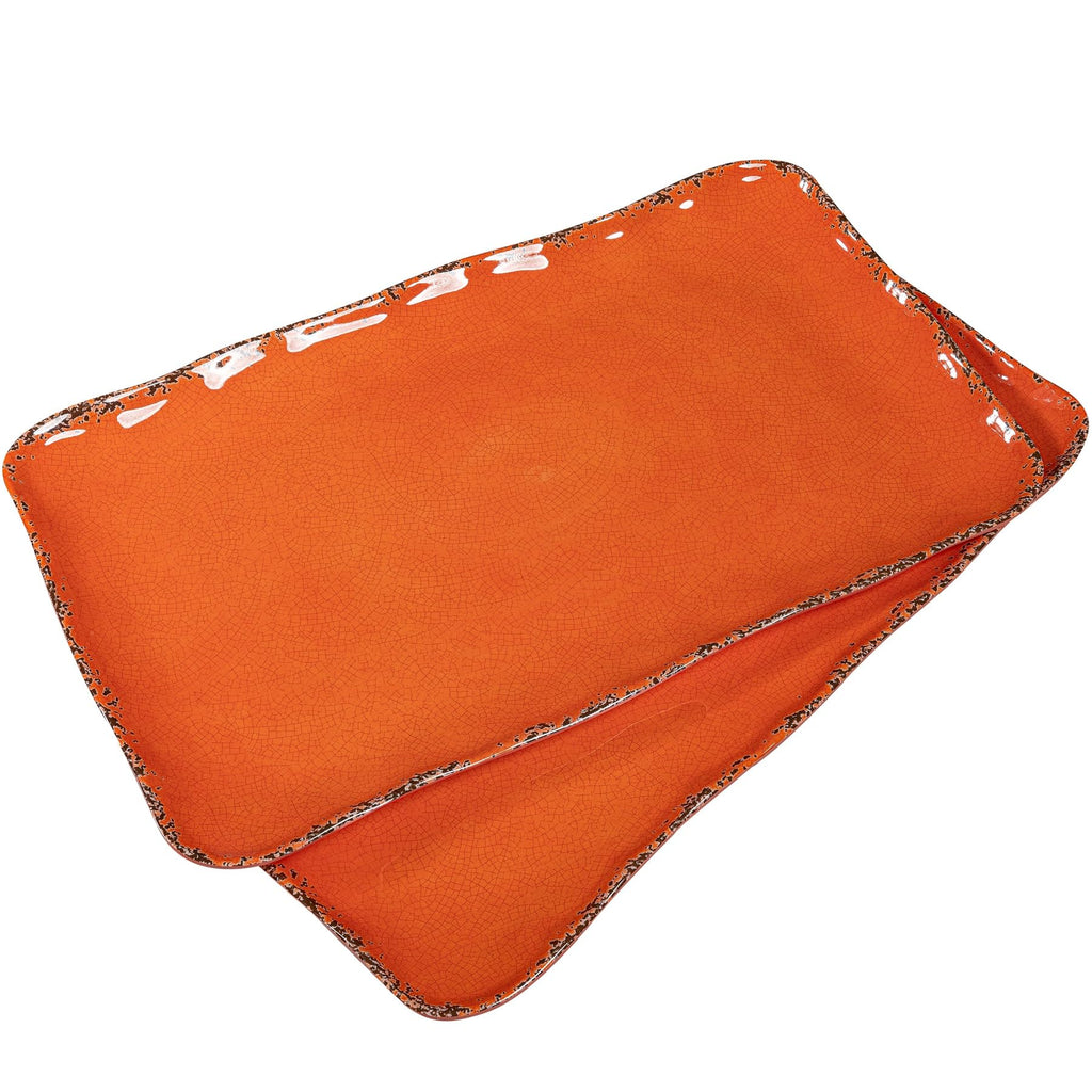 ZAROCRUS Vintage Melamine 17" x 10" Serving Platters for Serving Food, Set of 2, 100% Melamine Large Rectangle Serving Trays Sets for Fruit, Appetizer, Dessert, Home and Party Use. Orange