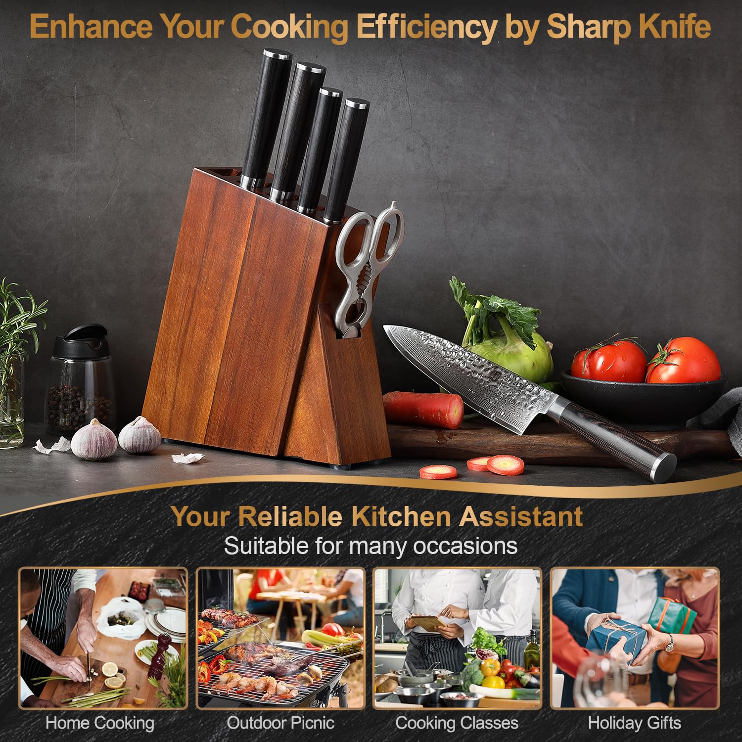 XINZUO Damascus 7-Piece Kitchen Chef Knife Block Set,Professional Sharp Cutting Knife Set with Block,Pakkawood Handle,Chef Gift Box