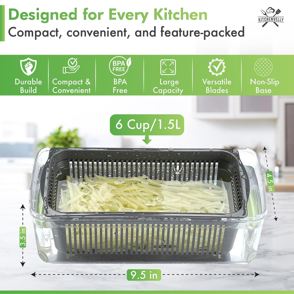 Kitchenvelly Vegetable Chopper 16 in 1 with Container, Veggie Chopper Food Chopper and Dicer, Onion Chopper Vegetable Cutter with 8 Stainless Steel Blades, Easy Meal Prep Kitchen Tool, Green