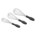 Amazon Basics Stainless Steel Wire Whisk Set for Cooking, Different Sizes, Easy to Hold Ergonomic Handle, 3 Piece, Black/Silver