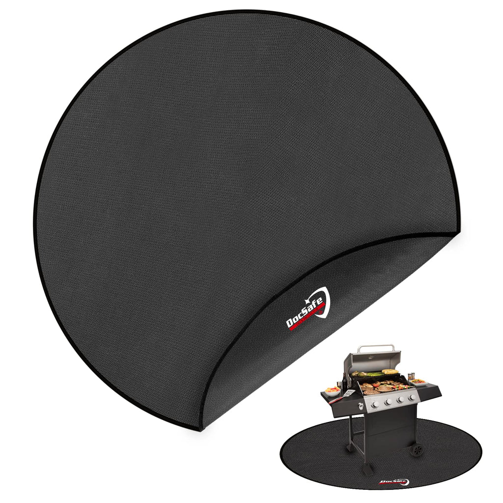 DocSafe 38" Round Fire Pit Mat for Solo Stove Accessories, 4-Layer Fireproof Under Grill Mat Heat Insulated Indoor Fireplace Pad Protector for Decks, Patios,Reusable Oil-Proof and Waterproof, Black