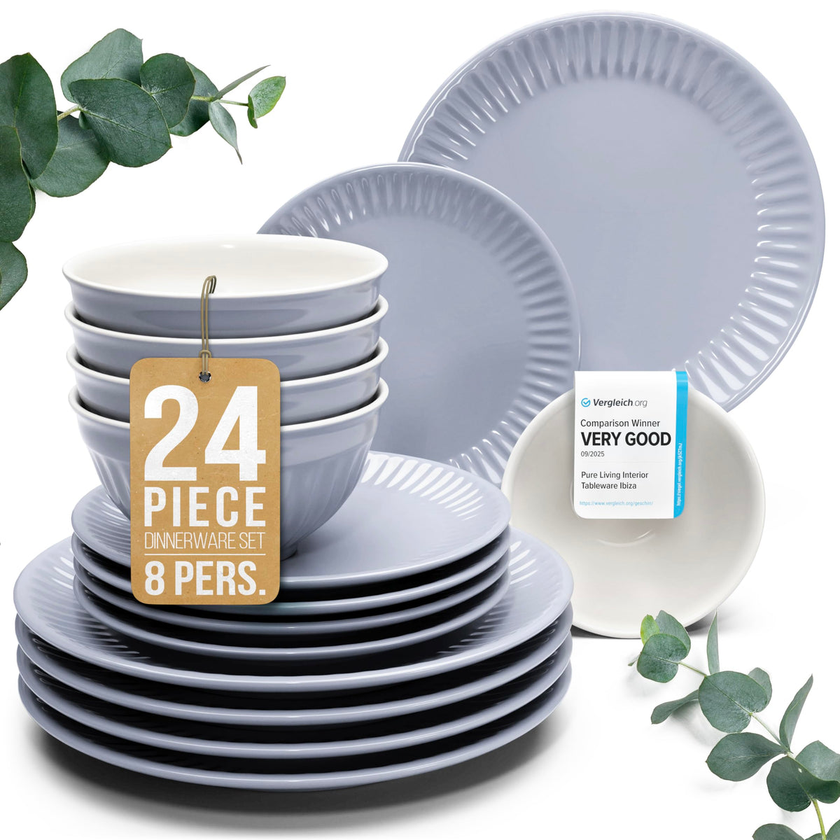 12 Piece Stoneware Dinnerware Set for 4, Handmade Plates and Bowls Set