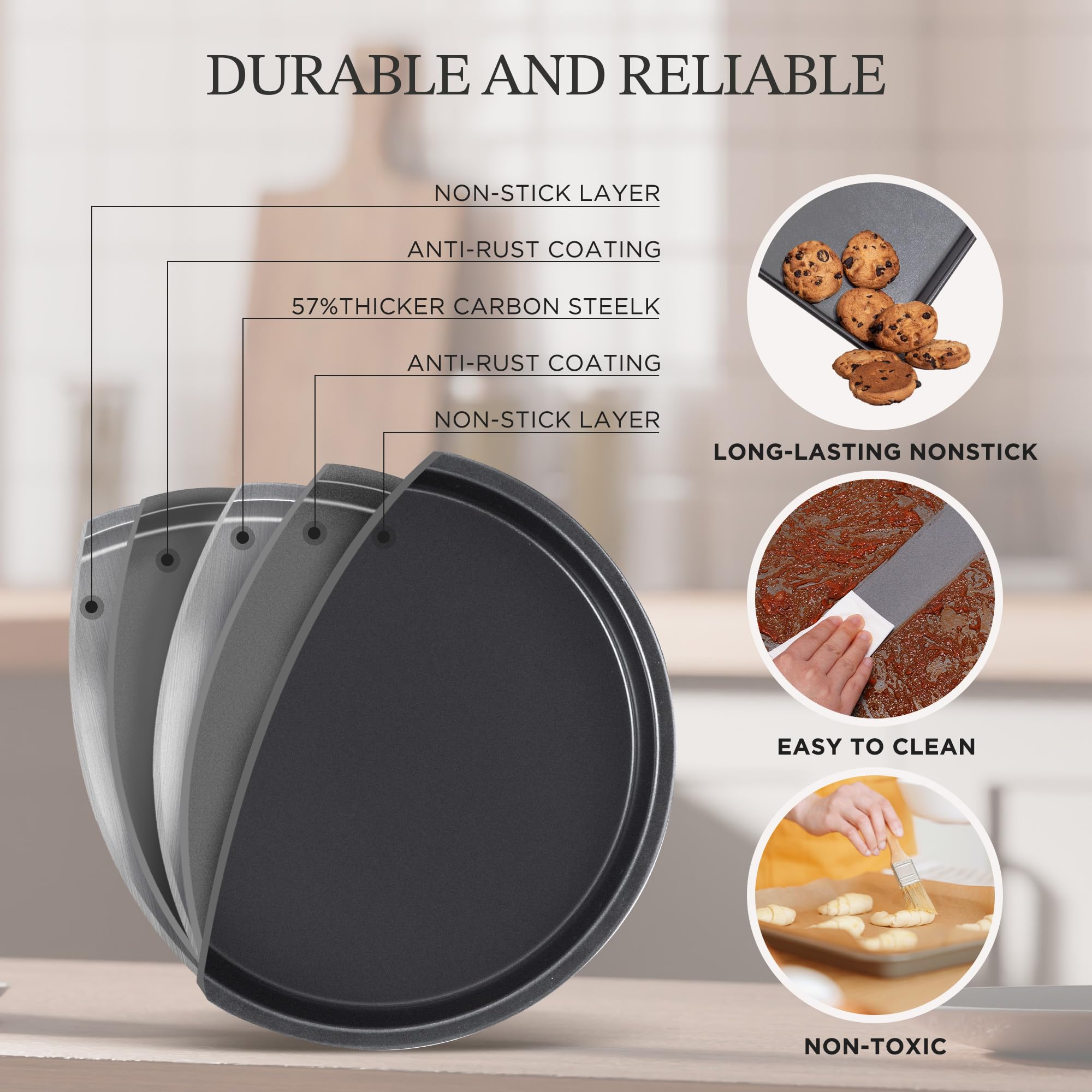 KITESSENSU Compact Baking Pans Sets, Nonstick Bakeware Sets 19-Piece with Round/Square Cake Pan, Loaf Pan, Muffin Pan, Cookie Sheet, Roast Pan, Cooling Rack, Carbon Steel Bake Set