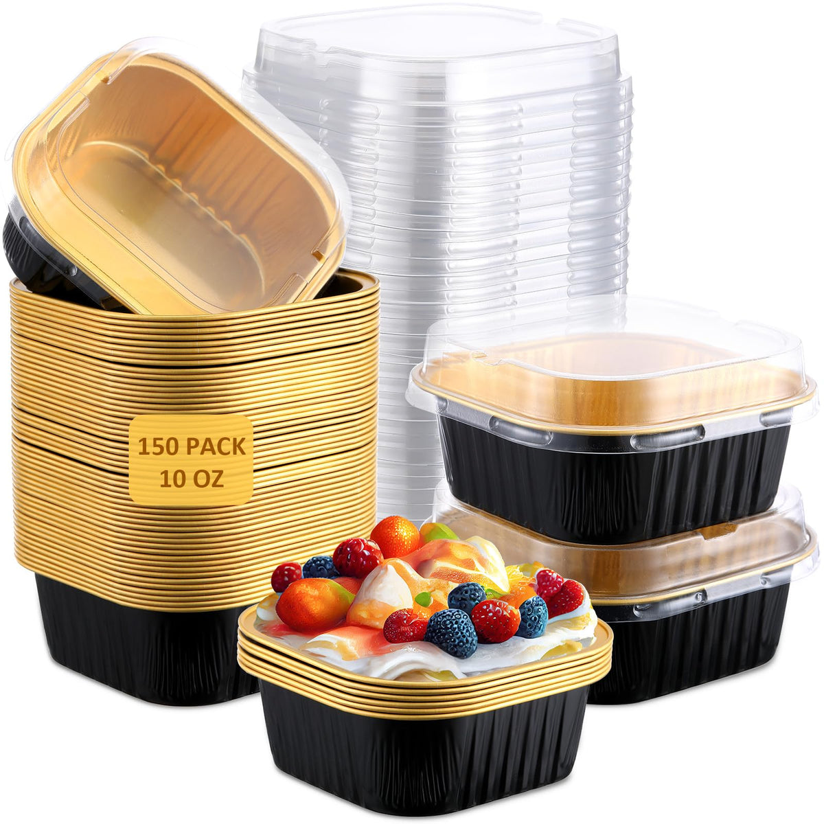 Aoriher 150 Pcs 10 oz Mini Cake Pans with Lids Sky Blue