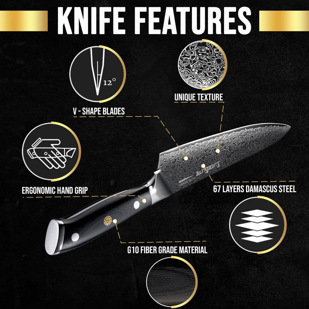 SliceElite Elite Series 8 Inch Chef Knife VG10 Damascus Steel Forged G10 Handle Sharp Kitchen Vegetable Meat Chopper Cutting Cooking Carving Precision Cleaver BBQ Fruit Professional Gift Blade Tool