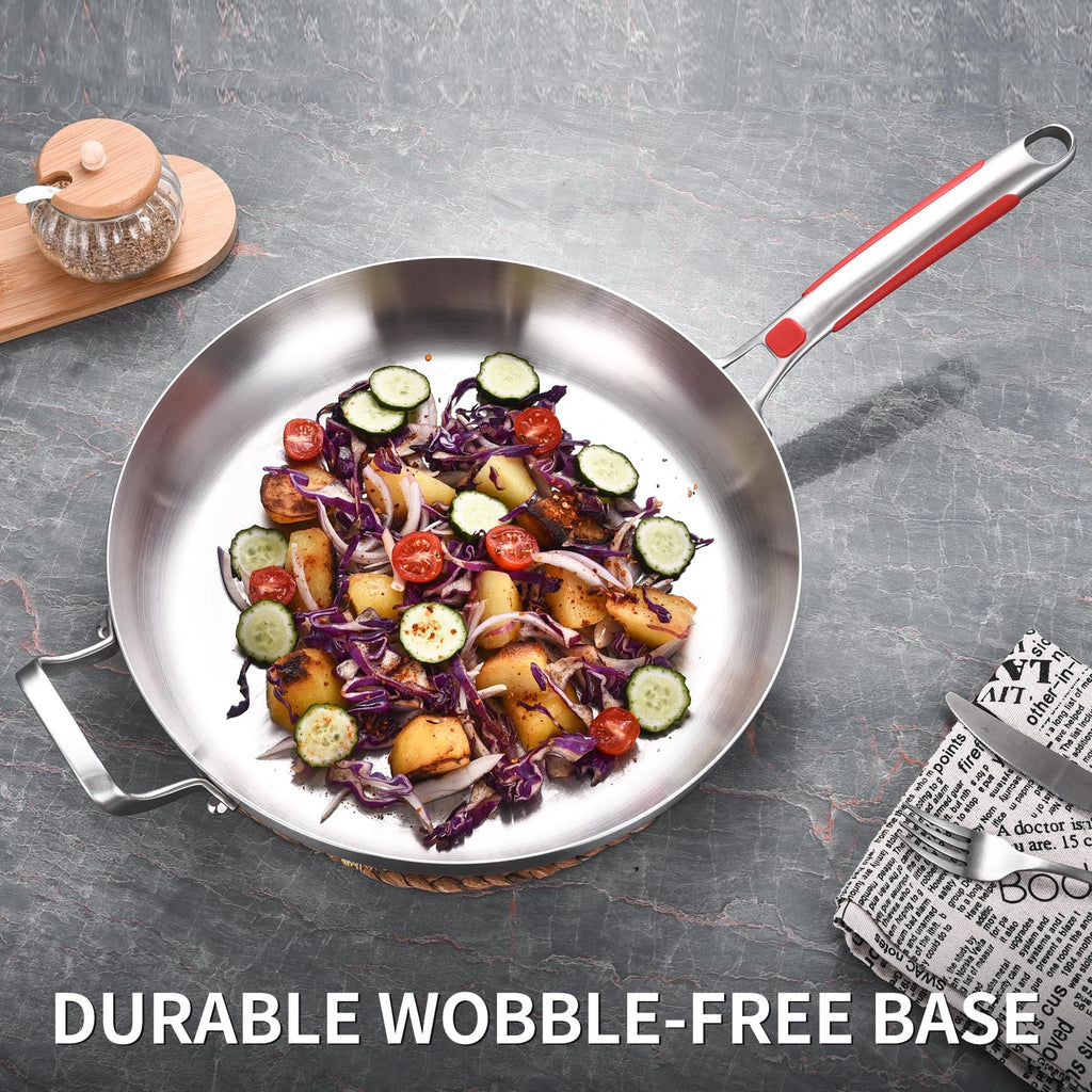 Inqibee 13 Inch Stainless Steel Frying Pan with Lid, Detachable Handle