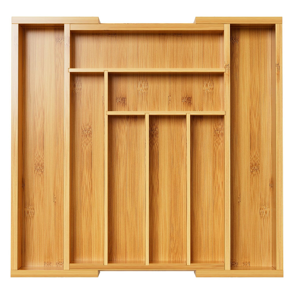 Pipishell Bamboo Expandable Drawer Organizer for Utensils Holder, Adjustable Cutlery Tray, Wood Drawer Dividers Organizer for Silverware, Flatware, Knives in Kitchen, Bedroom, Living Room (White)