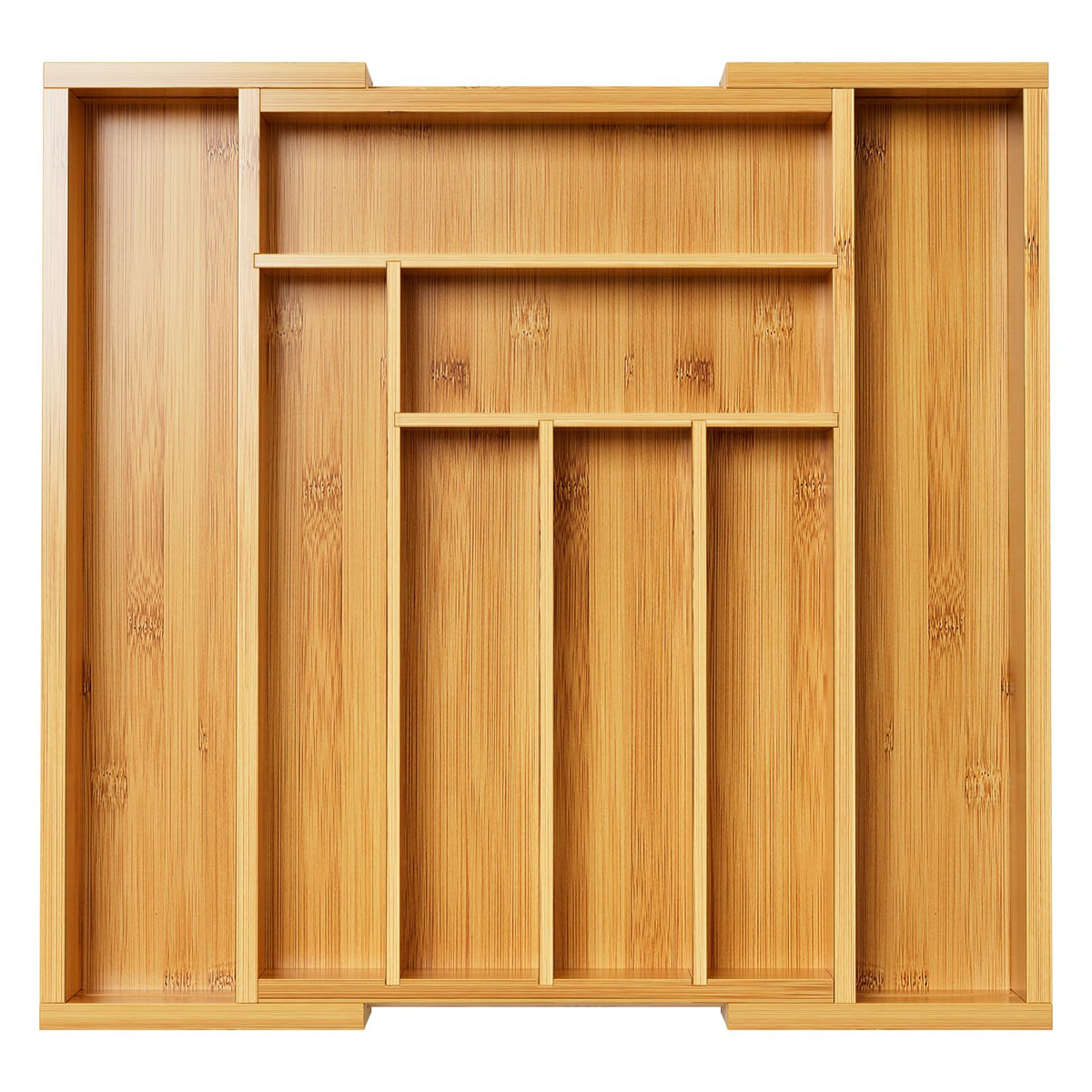 Pipishell Bamboo Expandable Drawer Organizer for Utensils Holder, Adjustable Cutlery Tray, Wood Drawer Dividers Organizer for Silverware, Flatware, Knives in Kitchen, Bedroom, Living Room (White)