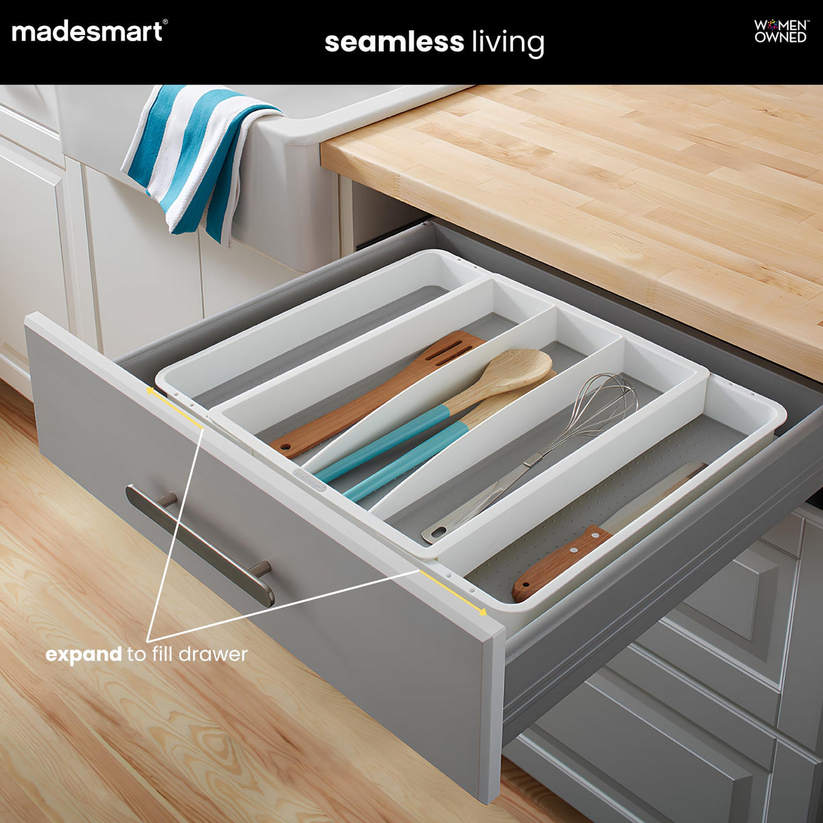 madesmart Classic Expandable Compartment Utensil Tray, White