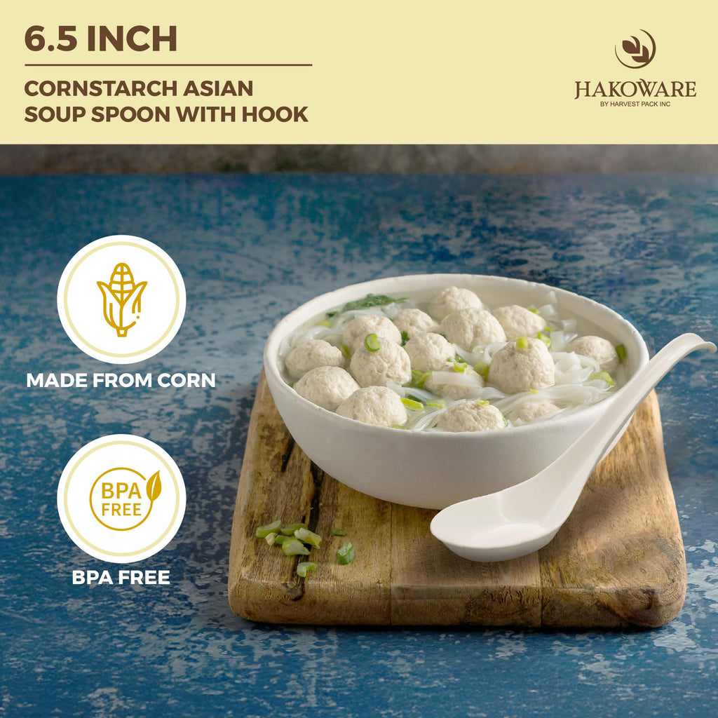 Disposable PLA Cornstarch Asian Soup Spoons with Hook Plastic-Free,600 Pack