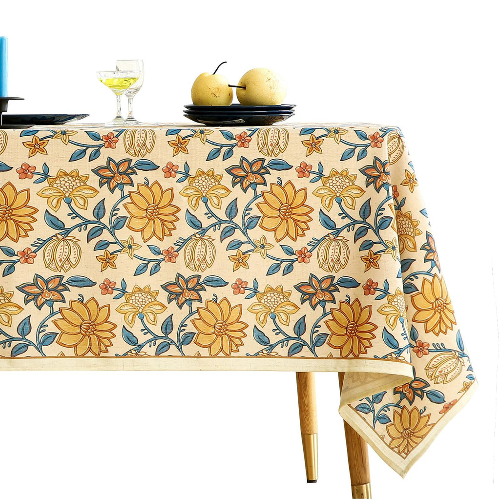 ISAENNE Designer Vintage Linen Rectangular Tablecloth,79"x55"-Estevan B