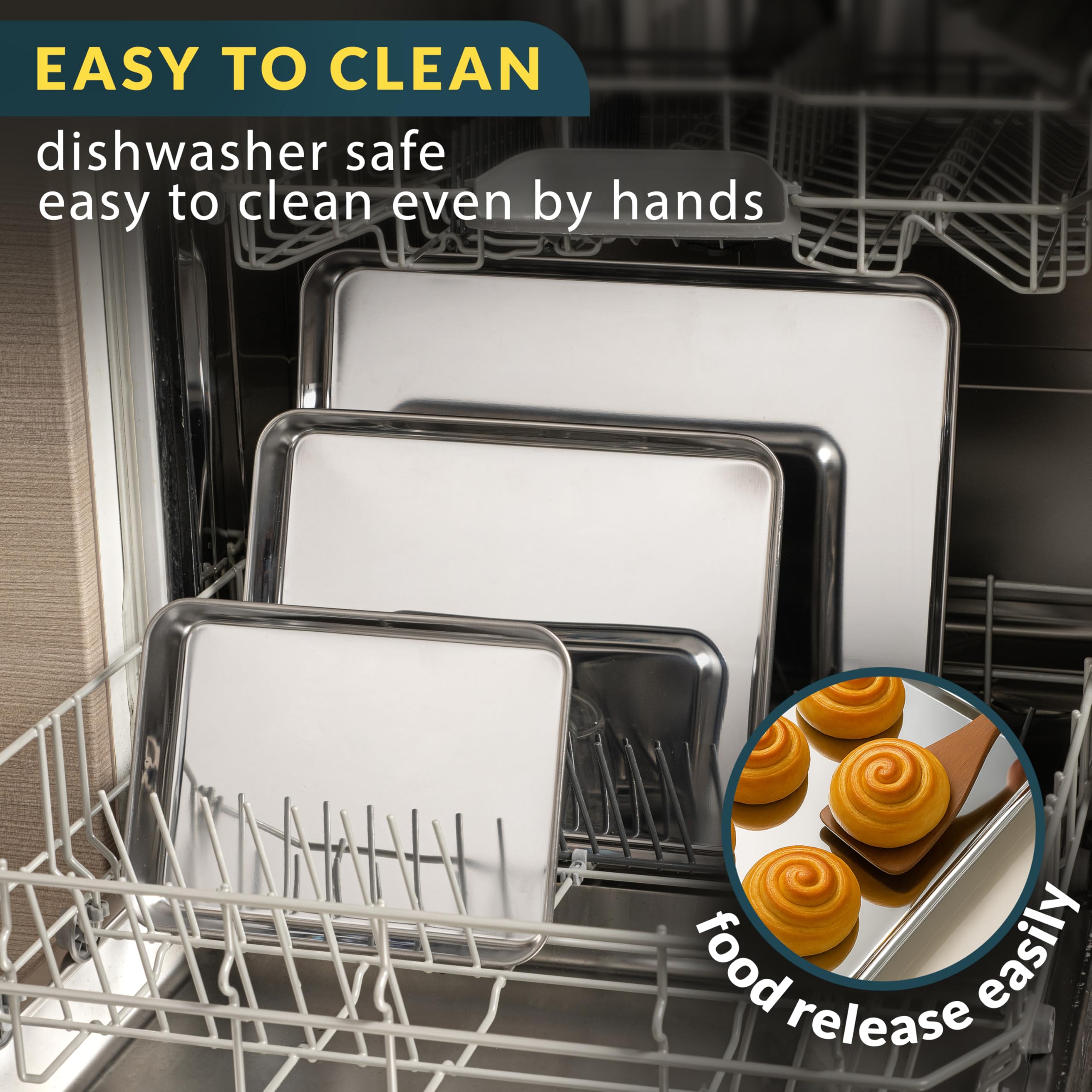 Stainless Steel Cookie Sheet Set of 3, 9/12/16" Baking Sheet Pans