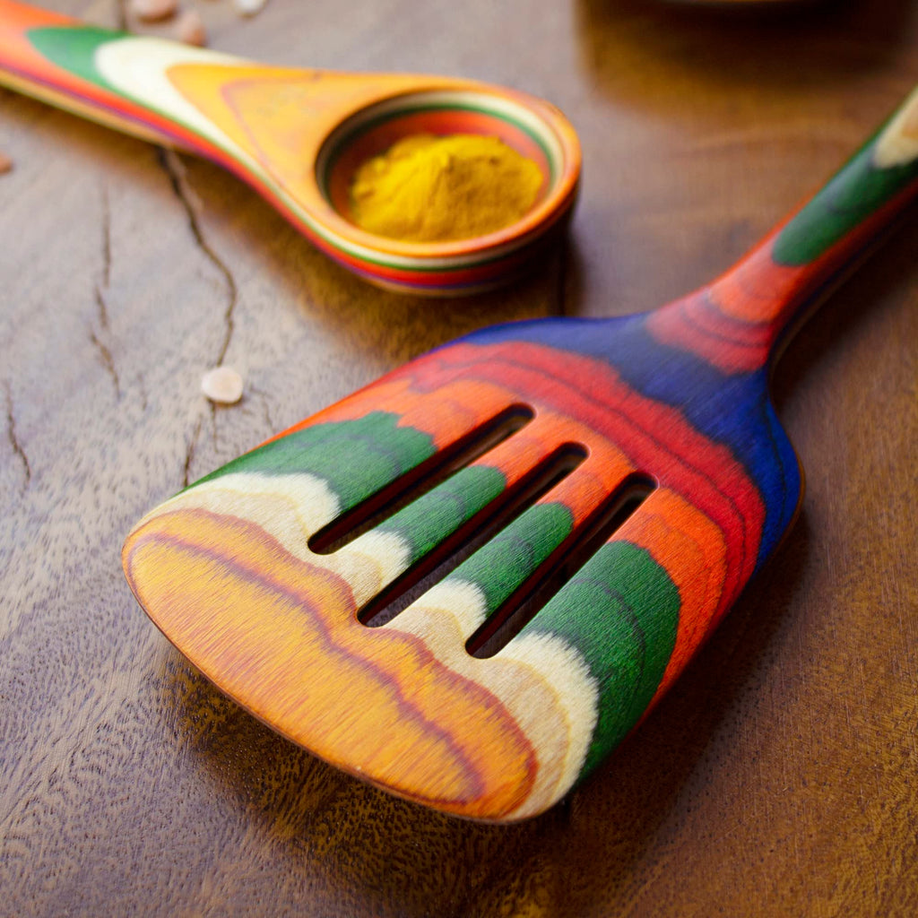Baltique Marrakesh Collection Colorful Wooden Slotted Spatula, 12.5" Long
