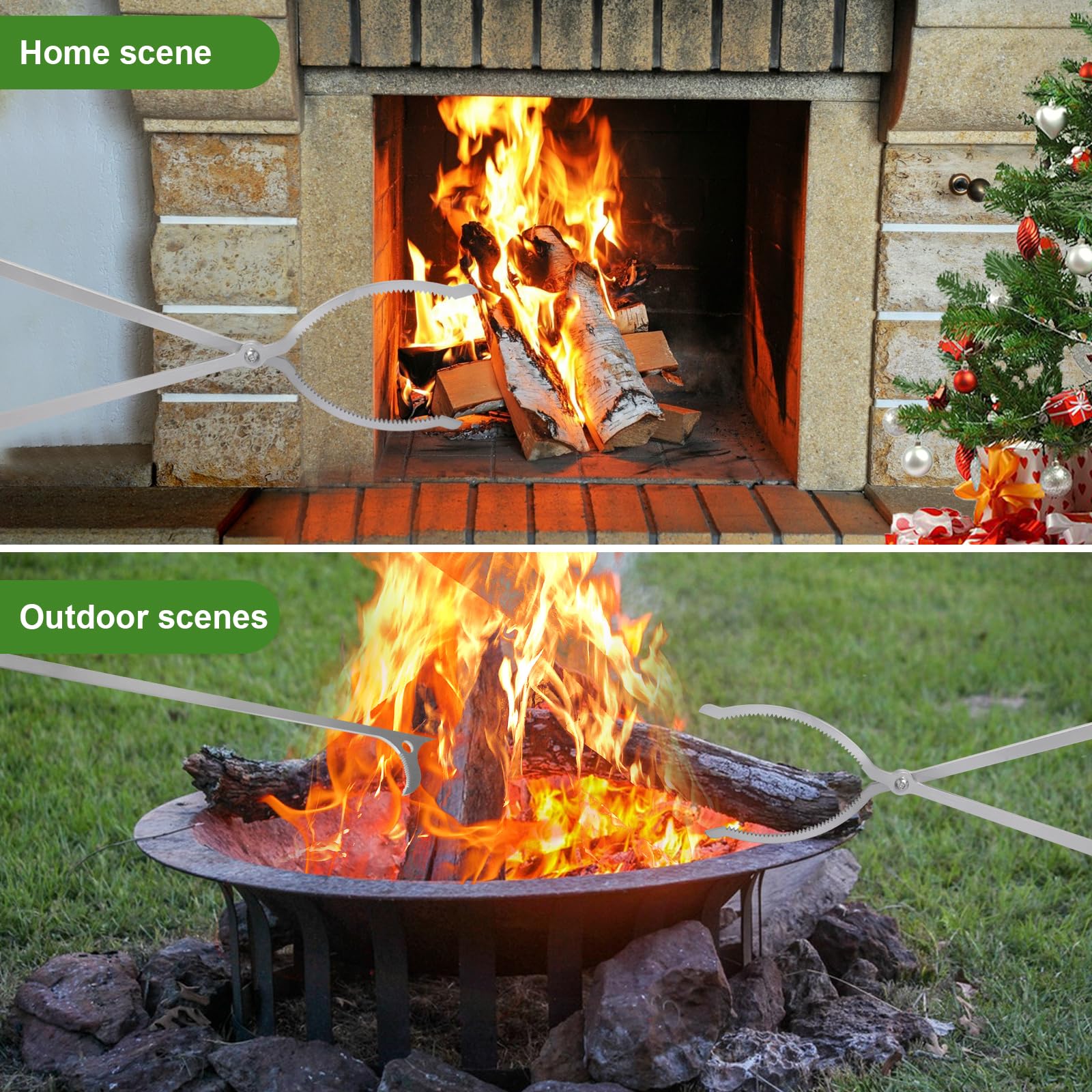40" Fire Tongs Fire Pit Tongs Set, Stainless Steel Fireplace Tongs