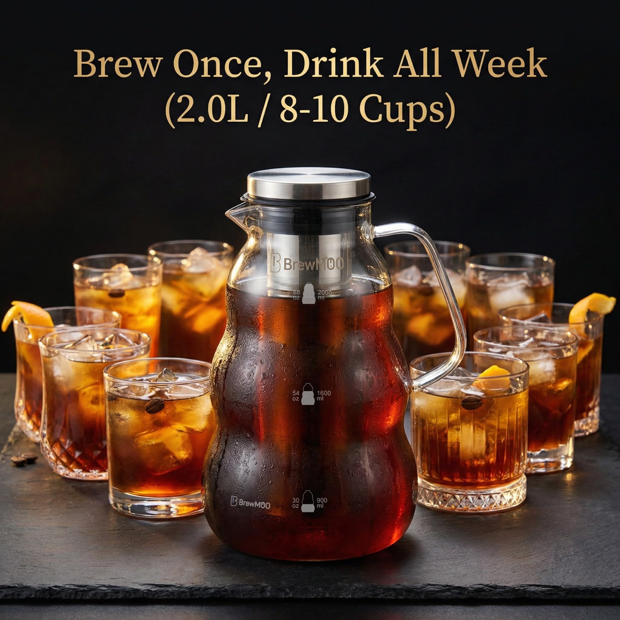 BrewMOO Sleek Wave 2.0 L/68 oz Cold Brew Coffee Maker Pitcher
