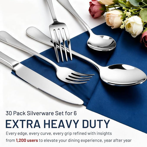 30 Pcs Silverware Set for 6, Stainless Steel Flatware Utensils Cutlery Set