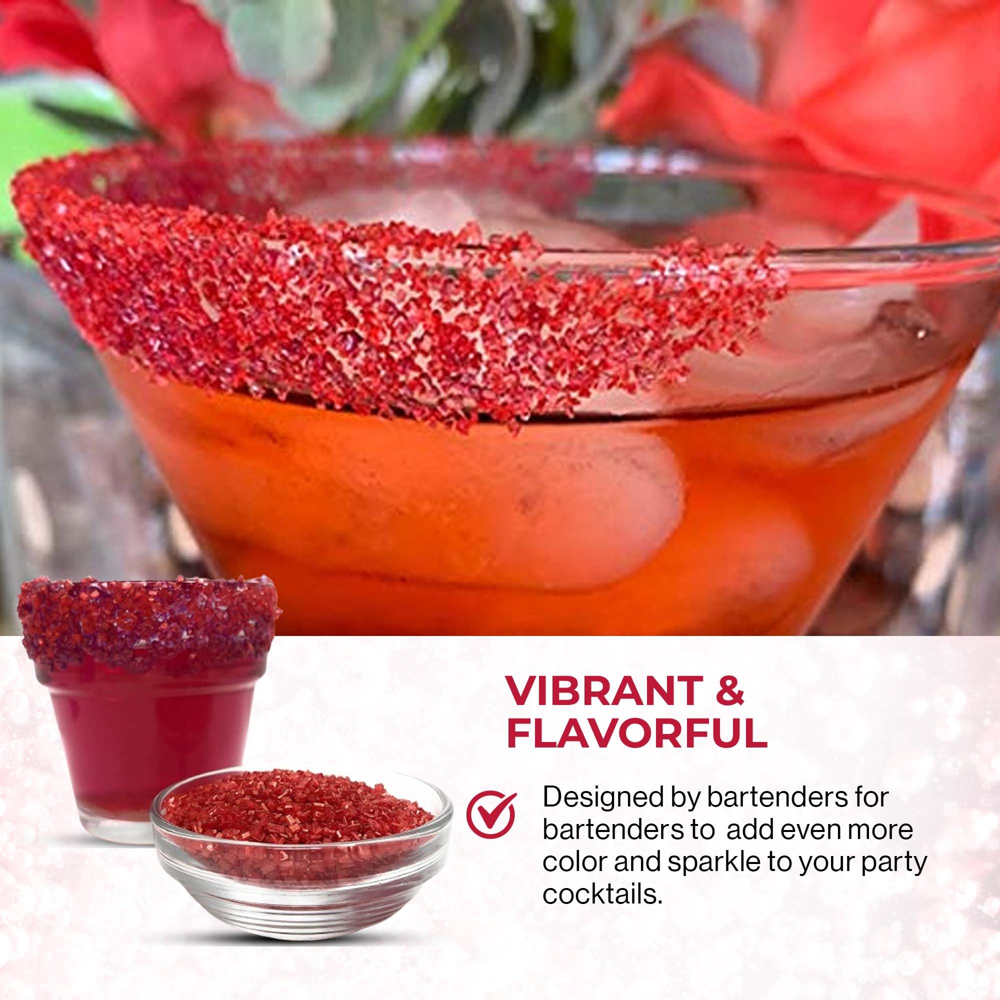 Snowy River Natural Cocktail Sugar Rimmer - Kosher Certified Naturally Colored Beverage Rimming Sugar for Cocktails, Margaritas, Drinks (Red, 80oz)