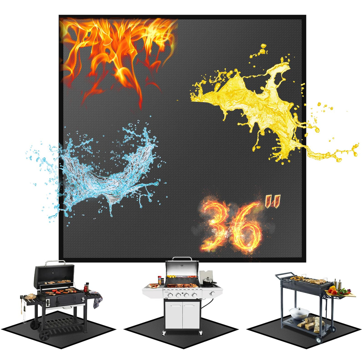60 ×52 Inch Under Grill Mats for Outdoor Grill & Grill Mat for Under BBQ